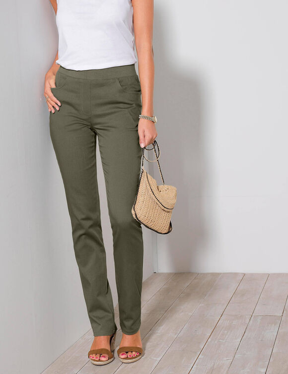 Pantalon droit "ultra confort" taille élastiquée (kaki)