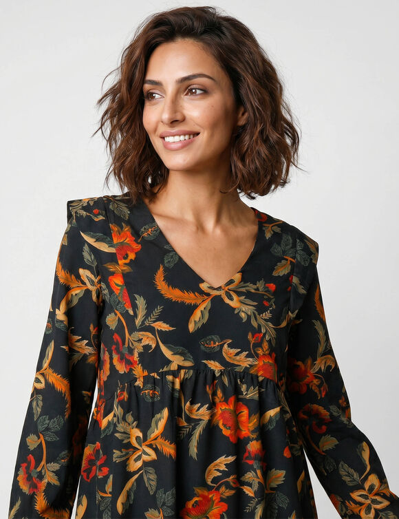 Robe &eacute;vas&eacute;e, cr&ecirc;pe imprim&eacute; (noir / bronze)