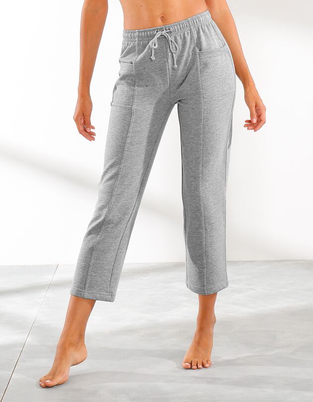 7/8-broek in geruwd molton (chiné grijs)