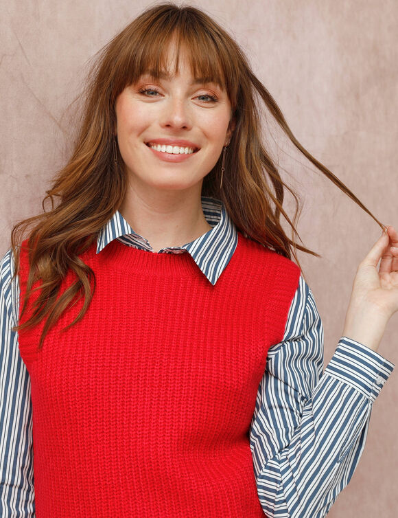 Pull col rond sans manches (rouge)