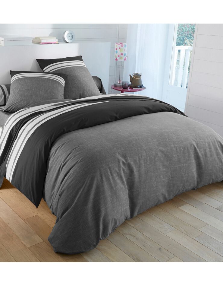 Linge de lit Nathalie coton, gris / noir Linge de lit Nathalie coton, gris / noir, hi-res image number 0
