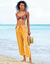 Ruime 7/8-broek, viscose en linnen (saffraangeel)
