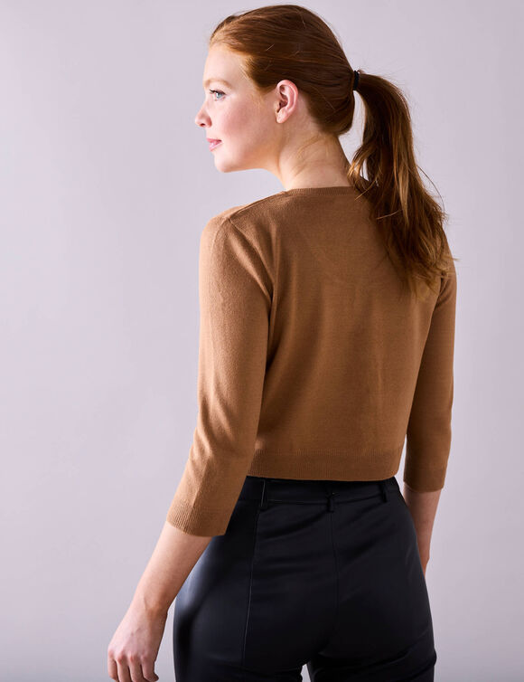 Gilet boléro boutonné, toucher doux (noisette)