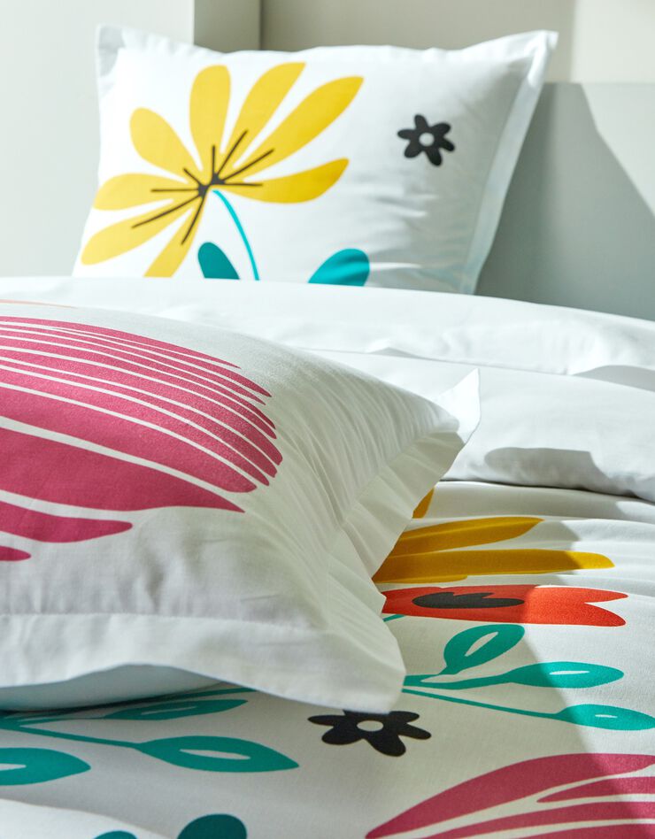 Linge de lit Garden coton imprimé bouquet fleuri (blanc)