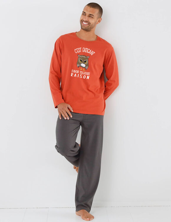 Pyjama letter- en ohoeprint, lange mouwen (oranje / antraciet)