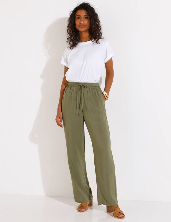 Pantalon large fluide uni (kaki)