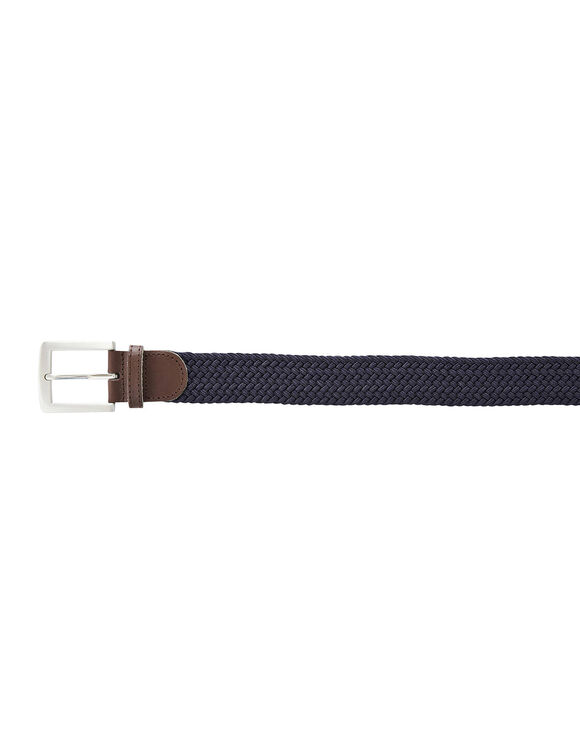 Ceinture tress&eacute;e extensible finitions cuir (marine)