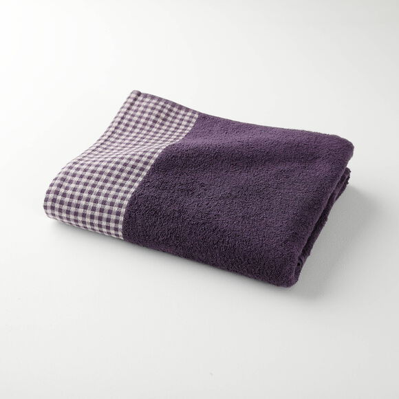 Collection serviettes de bain 420 g/m&sup2; liteau tiss&eacute; motif vichy (aubergine)