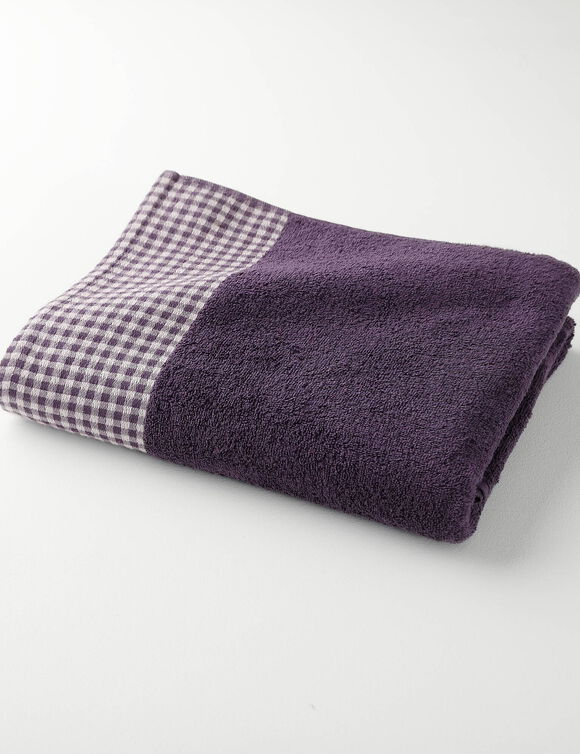 Collectie badhanddoeken 420 g/m2, geweven sierrand met vichymotief (aubergine)
