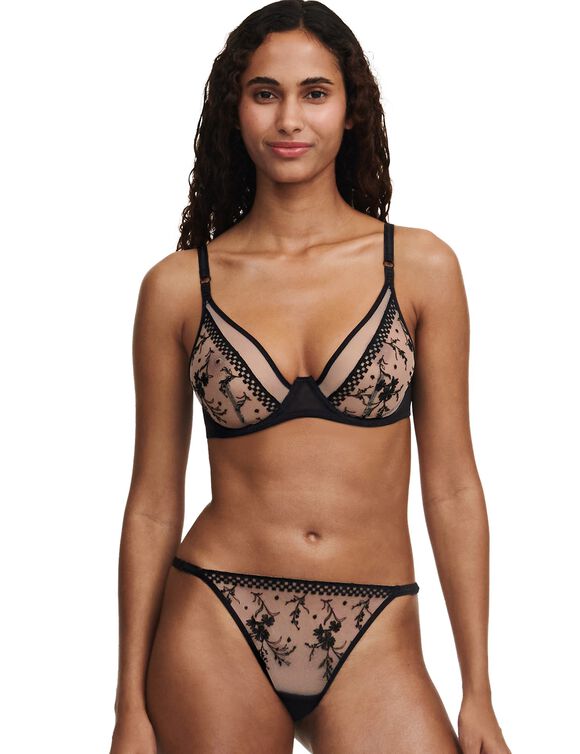 Soutien-gorge foulard tulle brodé Suzy, avec armatures (noir)