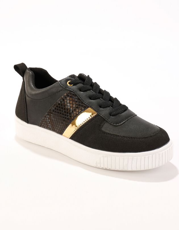 Basket plateforme fantaisie femme - noir, noir Basket plateforme fantaisie femme - noir, noir, hi-res