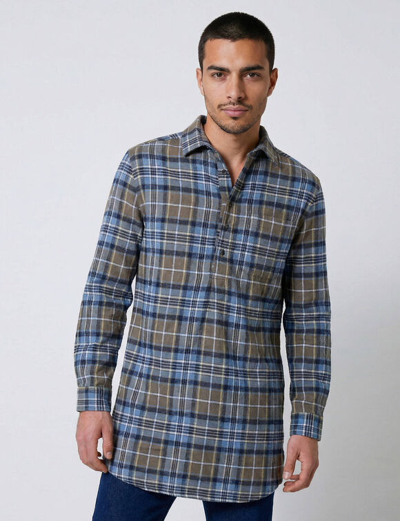 Chemise extra-longue carreaux flanelle (kaki)