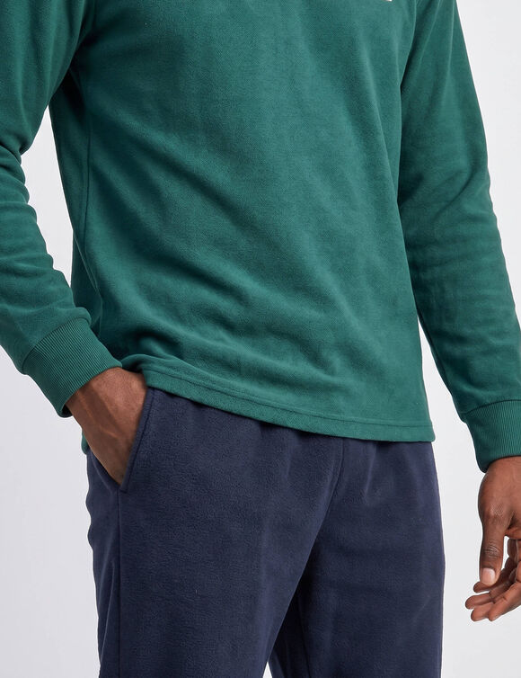 Pyjama brod&eacute; en maille polaire (vert / marine)