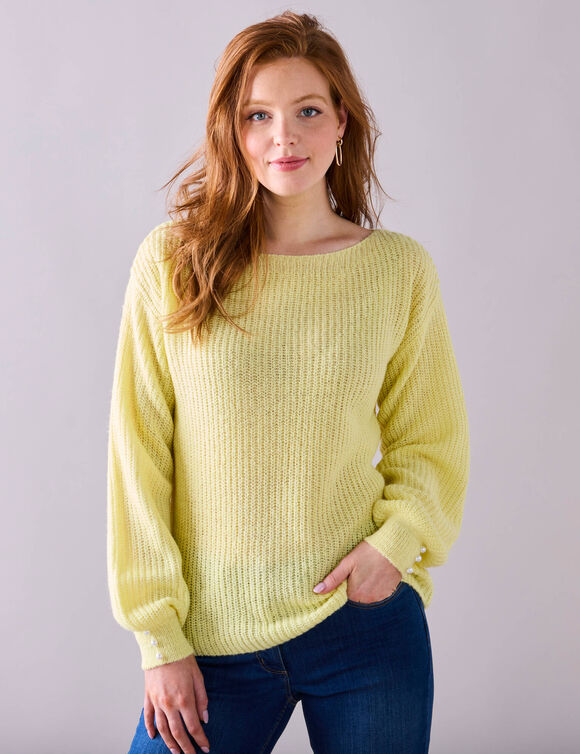 Pull col bateau, maille anglaise toucher doux (jaune pâle)