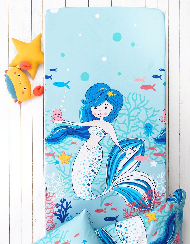 Linge de lit enfant à motifs sirènes Doris 1 personne - coton (lagon)