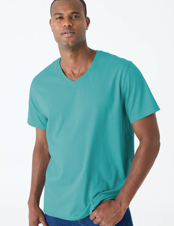 T-shirt met V-hals en korte mouwen &ndash; set van 3 (aqua + watergroen + bruin)
