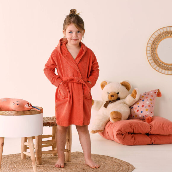 Vos kinderbadjas met kap, katoenen badstof - 340 g/m² (saffraangeel)