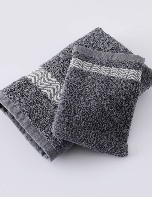 Collection serviettes de bain unies 420 g/m2 liteau fantaisie brod&eacute; (anthracite)