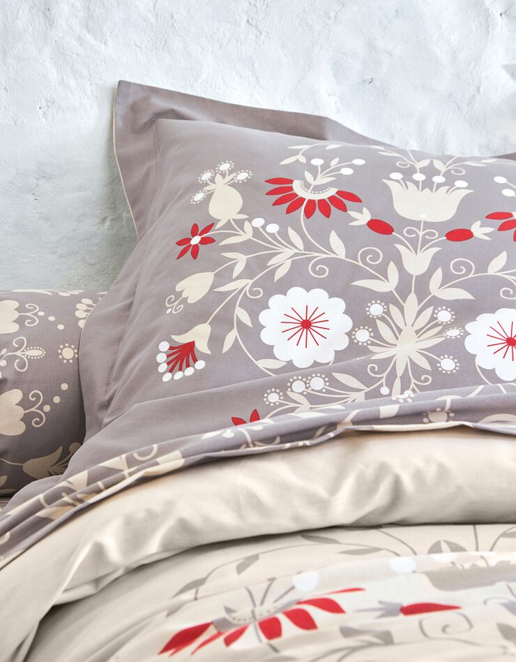 Linge de lit Victoire en coton imprimé fleurs (beige)