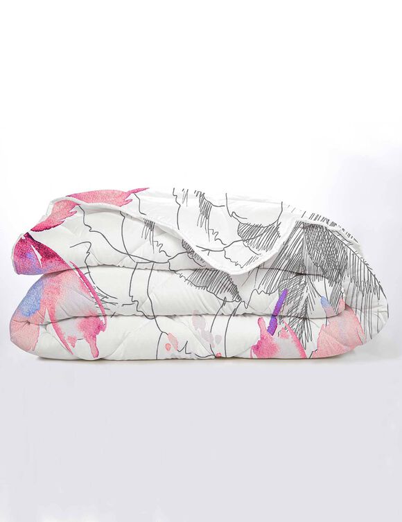 Couette coton imprimé Fleurs 200 g/m² (rouge / gris)