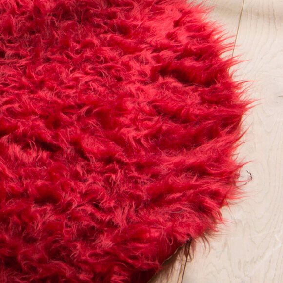 Tapis rond poils longs (rouge)