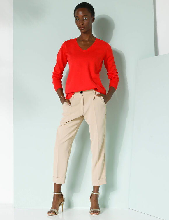 Pull col V, toucher doux (rouge)