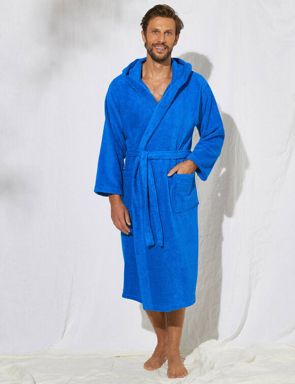 Peignoir mixte adulte col capuche éponge bouclette (bleu dur)