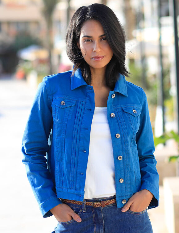 Veste boutonnée plis fantaisie (bleu grisé)