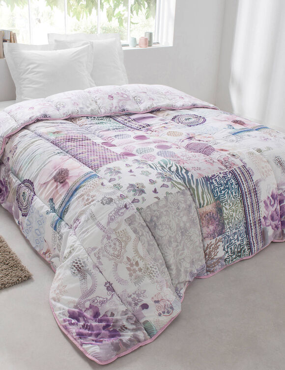 Couette coton imprim&eacute;e Champ&ecirc;tre 400 g/m&sup2; (parme / gris)