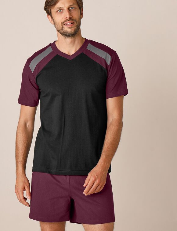Driekleurige shortama - set van 2 (bordeaux / grijs)
