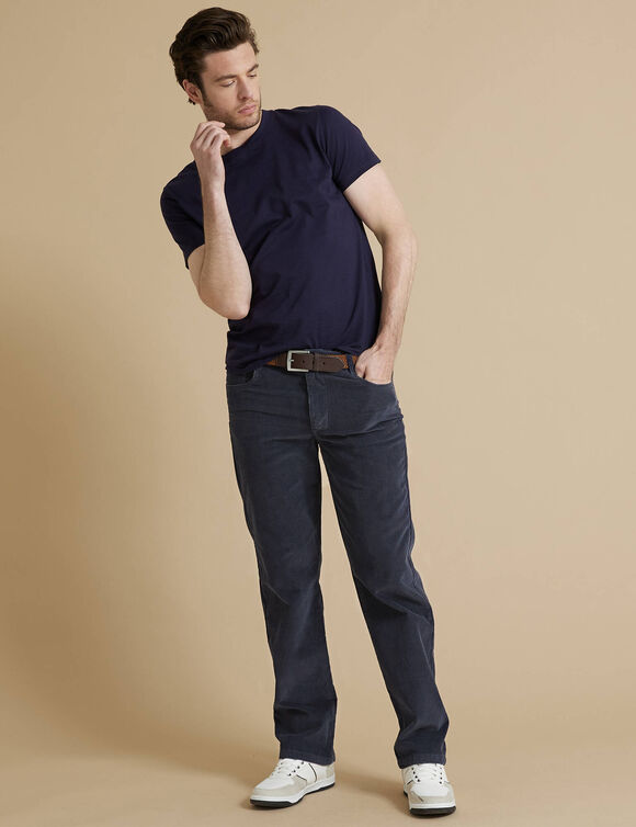 Pantalon 5 poches velours élastiqué côtés - entrej. 77 cm (bleu gris)