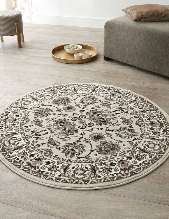 Rond tapijt met Perzische motieven (beige)