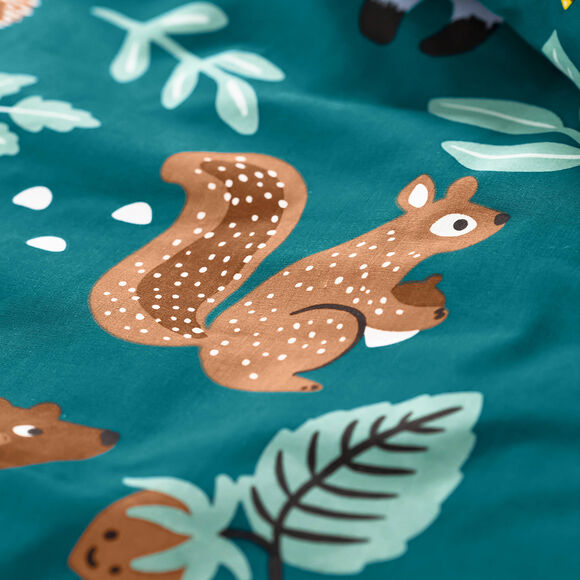 Bedlinnen voor kinderen met knuffelbeer motief in biologisch katoen, eco-verantwoord (groen)