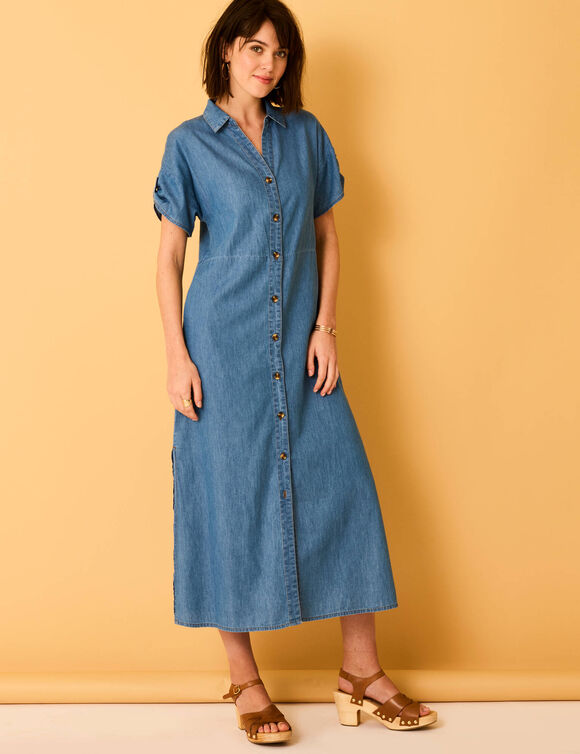 Robe-chemisier longue en jean, manches courtes (stone)