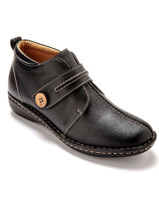 Boots in plantaardig gelooid leer, zwart - grote breedte (zwart)