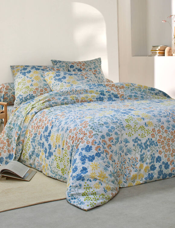 Linge de lit Garance en coton imprimé (bleu)