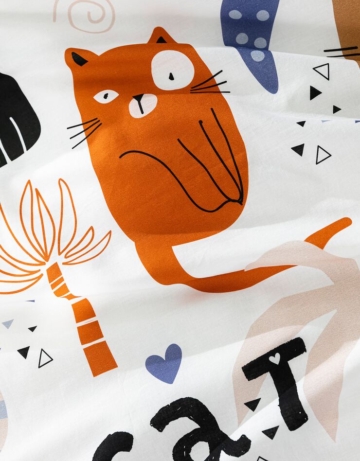 Bedlinnen voor kids, Minou, met katprint, 1 persoon - katoen (wit)