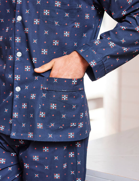 Pyjama imprim&eacute; popeline polyester/coton (marine)