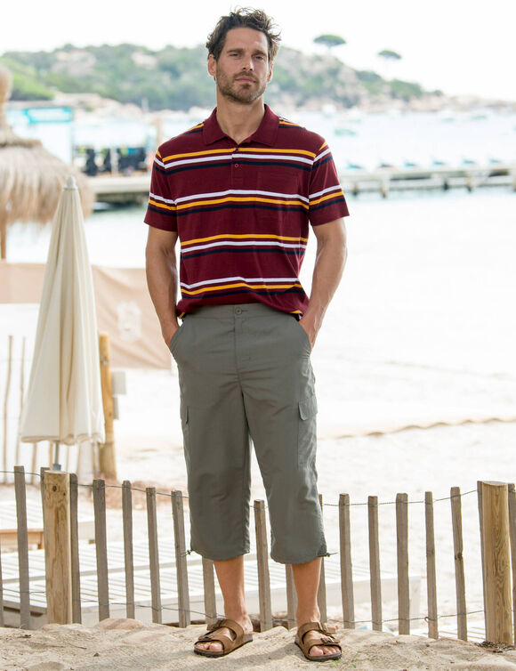 Polo ray&eacute; manches courtes (bordeaux)