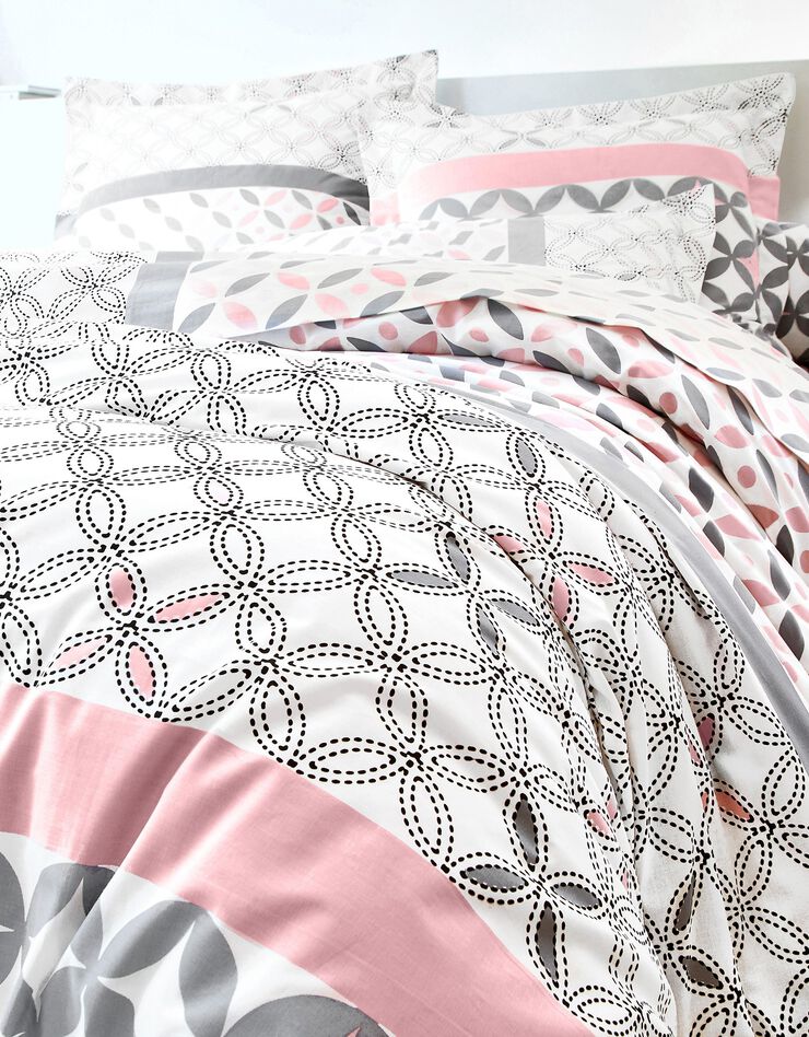 Bedlinnen Marlox in katoen met geometrische motieven (grijs / roze)