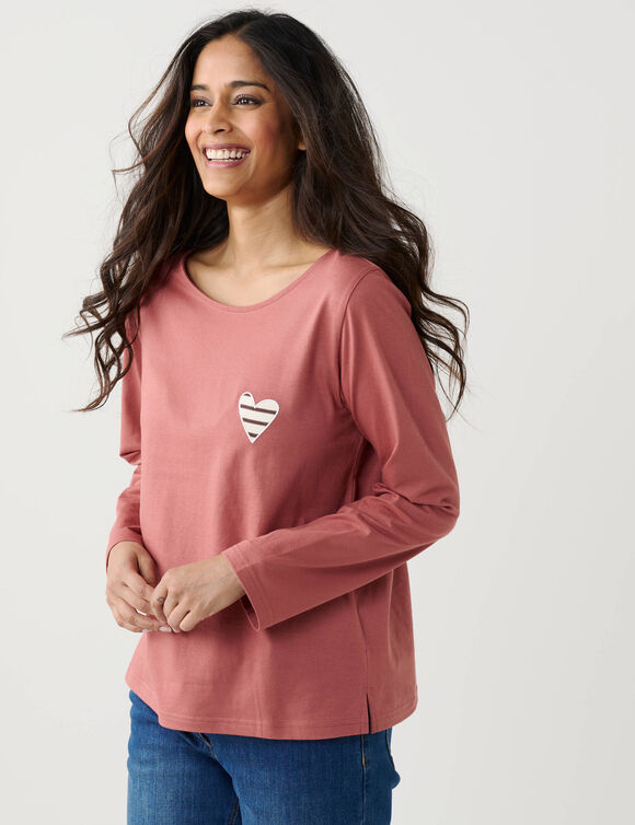 Marineshirt met lange mouwen, geborduurd hartje in effen of luipaard (rozenhout)
