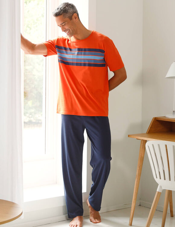 T-shirt pyjama manches courtes rayures coton  (orange)