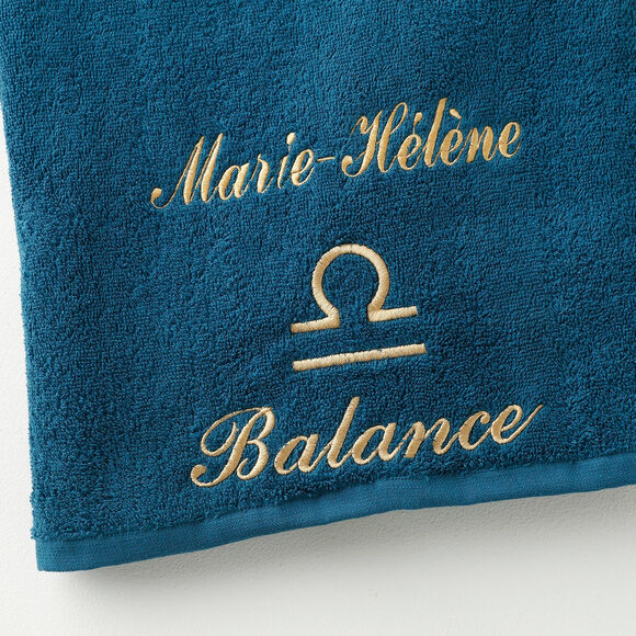 Serviettes de bain brodées Balance personnalisable - 420g/m2 (bleu paon)