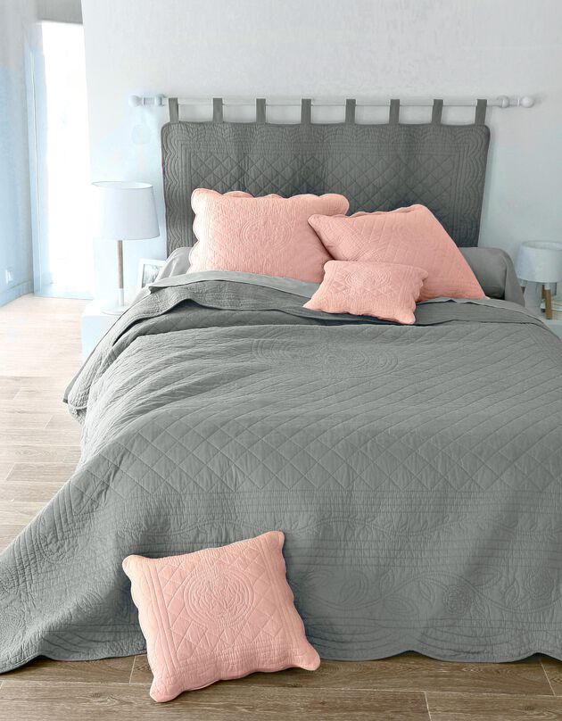 Couvre-lit uni style boutis Cassandre (gris perle)