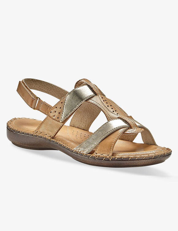 Tweekleurige sandalen in extrasoepel leer (beige)
