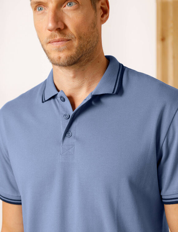 Polo uni maille piquée manches courtes (bleu jean)
