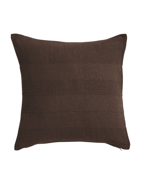 Kussenhoes in effen katoen met artisanaal weefsel - set van 2 (chocolade)