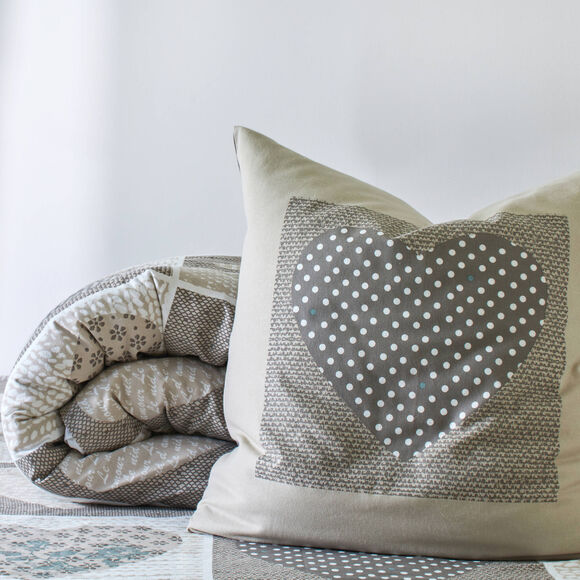 Linge de lit Lovely en flanelle imprim&eacute; coeurs  (beige / vert)