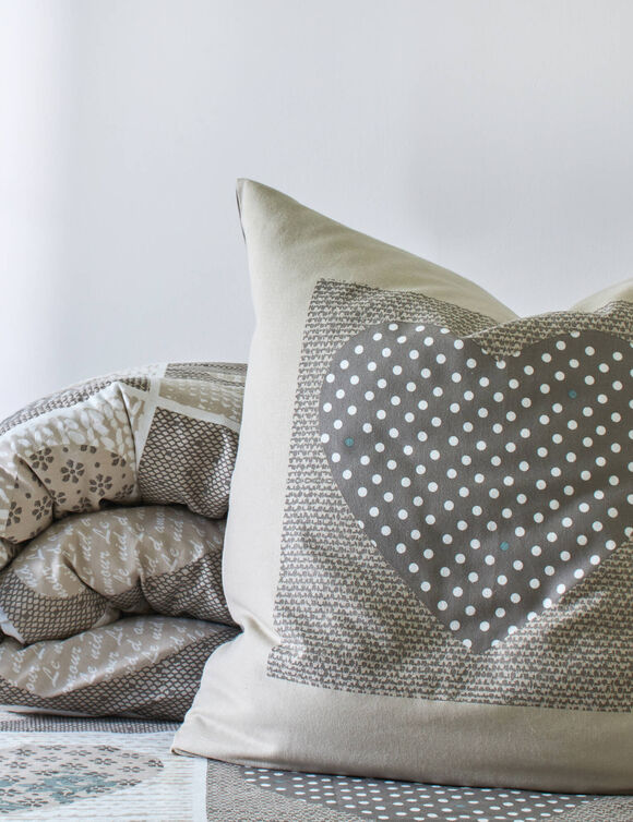 Linge de lit Lovely en flanelle imprim&eacute; coeurs  (beige / vert)