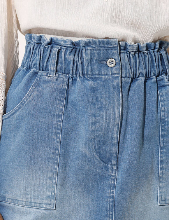 Jupe évasée en jean, taille élastiquée (bleached)